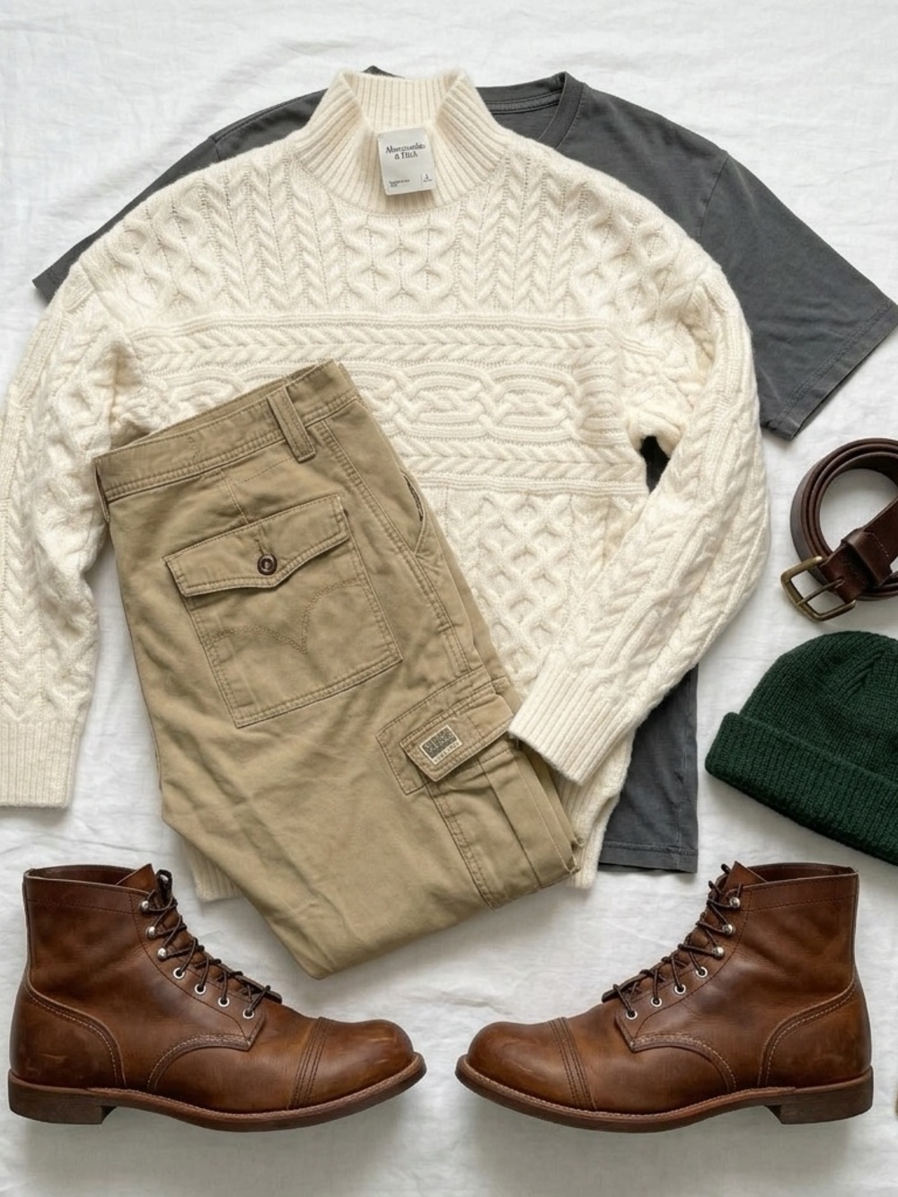 Abercrombie & Fitch Cream Chunky Fisherman Cable Knit Mockneck Sweater Small NWT